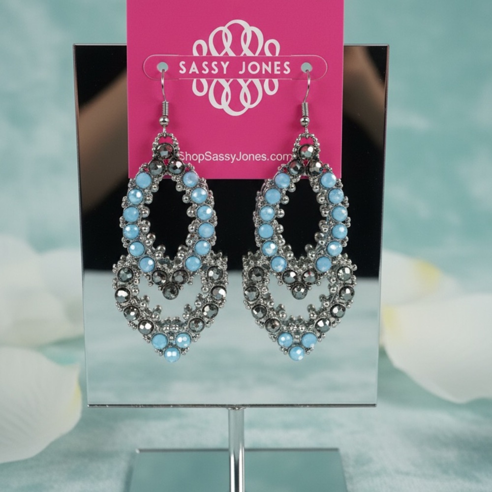 Sassy Jones Sky Blue and Silver Teardrop Earrings